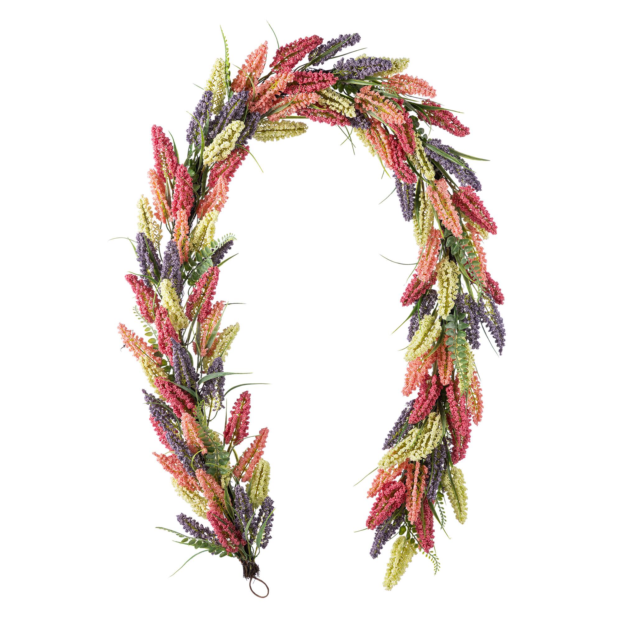 Glitzhome® 6ft. Pink, Purple & Yellow Mixed Heather Garland